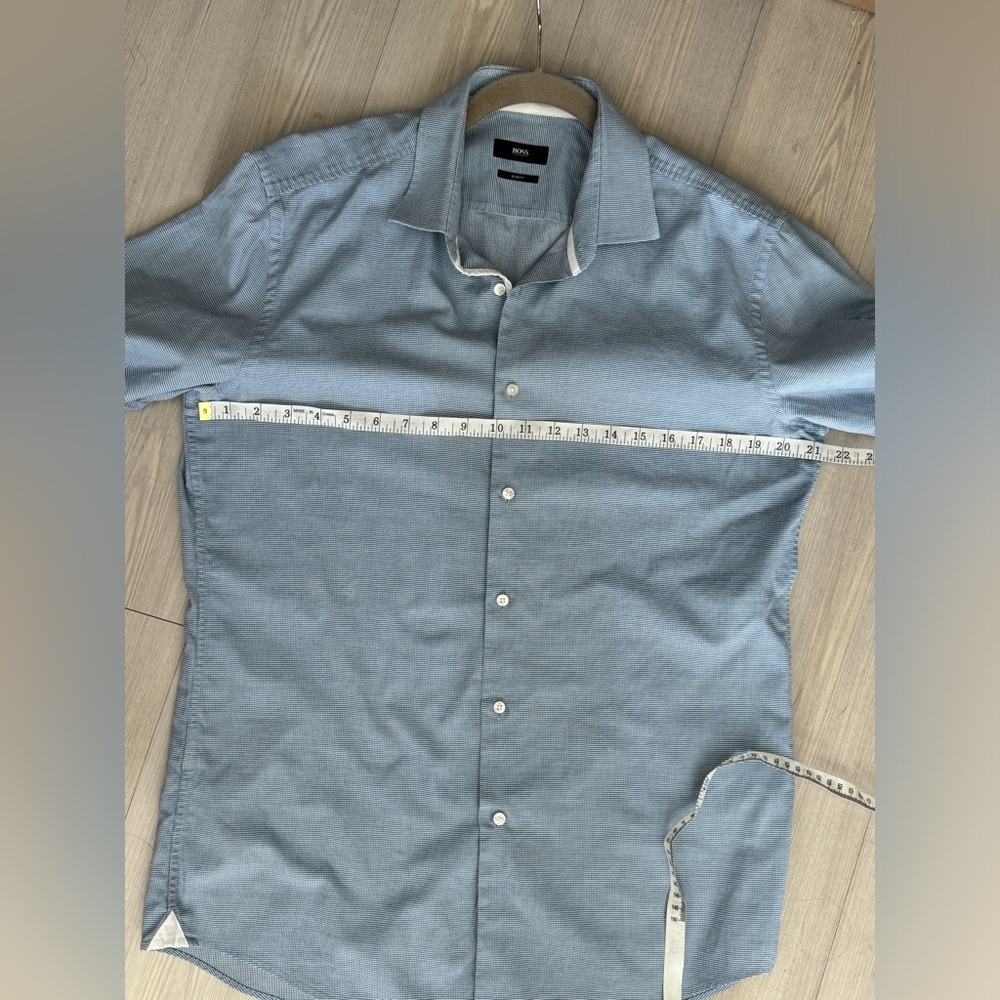 BOSS - Slim-fit shirt in  blue geometric-print Size 42 16 1/2 - Picture 12 of 16